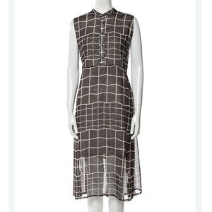 Billy Reid Women's Small Brown Grey Metallic Gold Sheer Overlay Lined Midi Dress